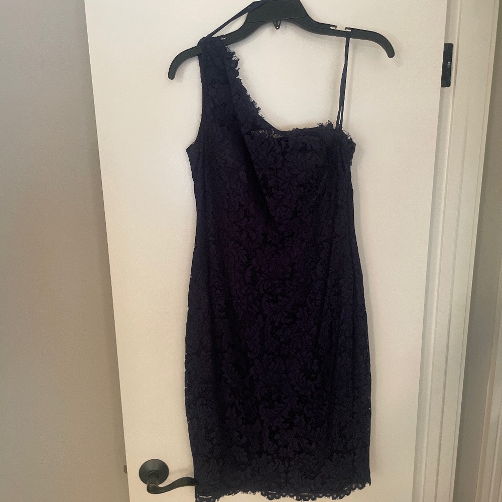 Navy one shoulder cocktail dress